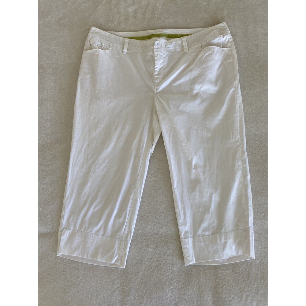 Avenue Womens White Cotton Crop Capri Pants SZ 18